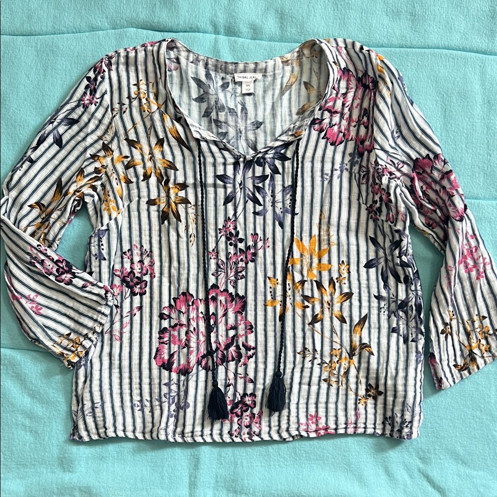 Elegant Floral and Striped Women's Blouse